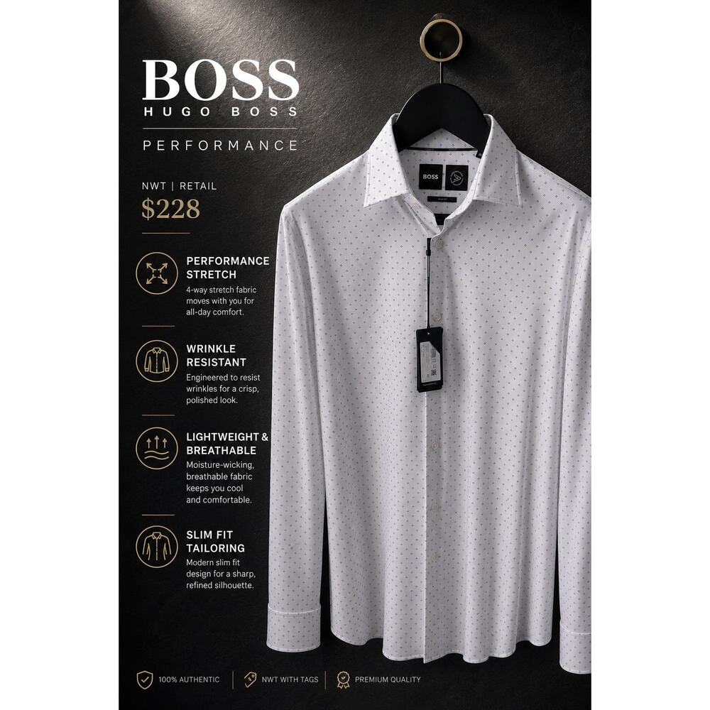 Hugo Boss Slim Fit Dress Shirt NWT Blue Print